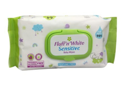 Fluff'N White Sensitive Baby Wipes 64 pieces