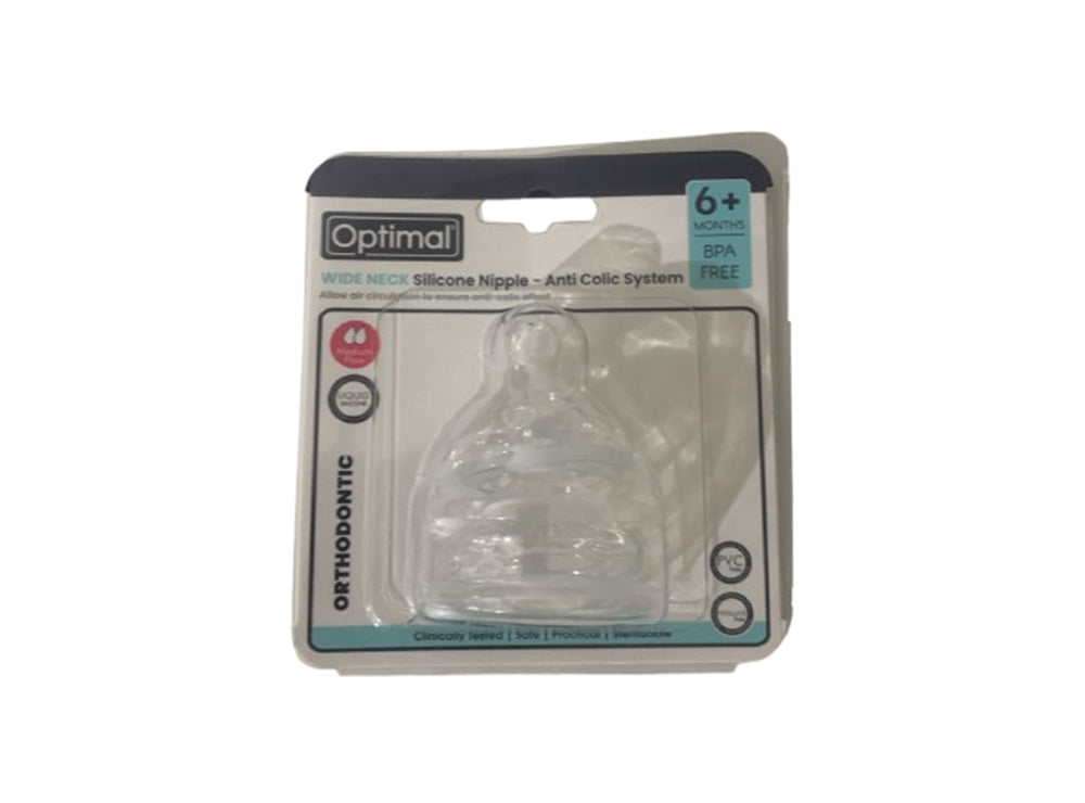 Optimal Wide Neck Silicone Orthodontic Nipple 6M+ 2 Pieces 1049