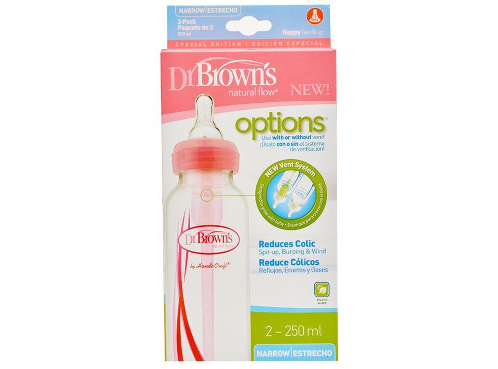 Dr Brown's Options & Anti Colic Bottle Pink 0 Months+ 250 ml