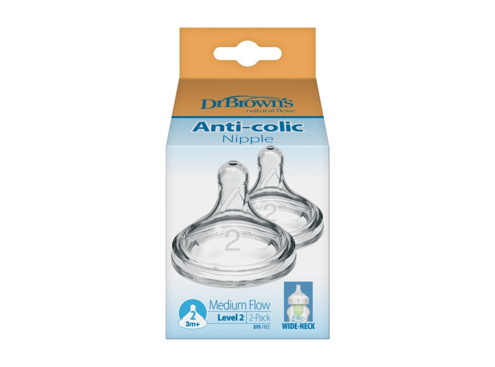 Dr Brown's Anti-Colic Nipples x2 3M+ 2 pieces