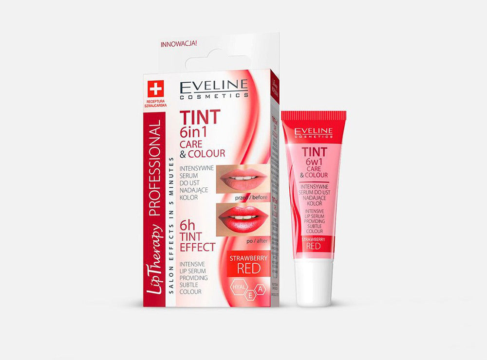 Eveline Lip Tint 6In1 Care & Colour Strawberry Red 12 ml