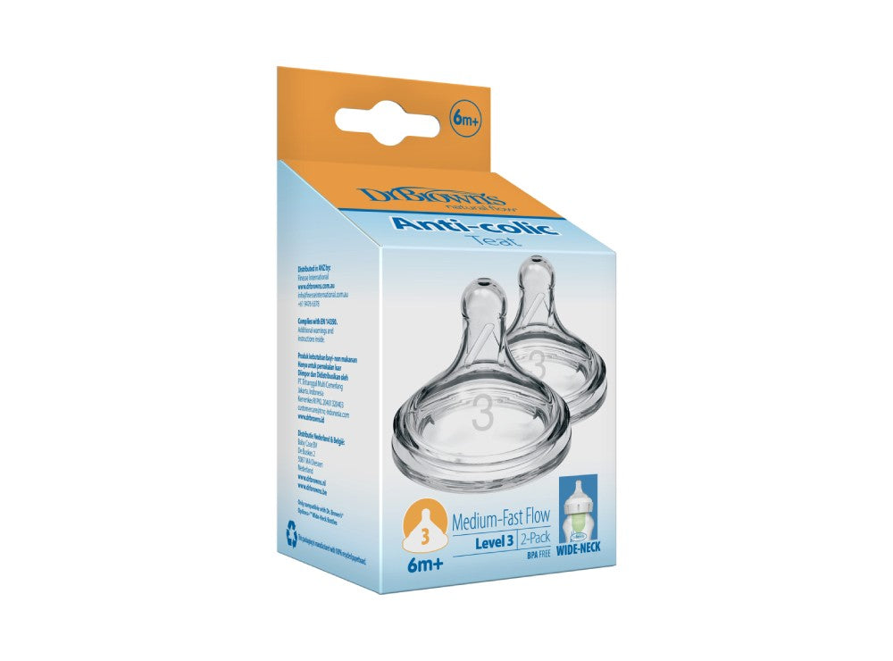 Dr Brown's Anti-Colic Nipples x2 6M+ 2 pieces