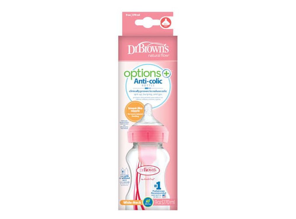 Dr Brown's Options & Anti Colic Bottle 0 Months+ Pink 270 ml