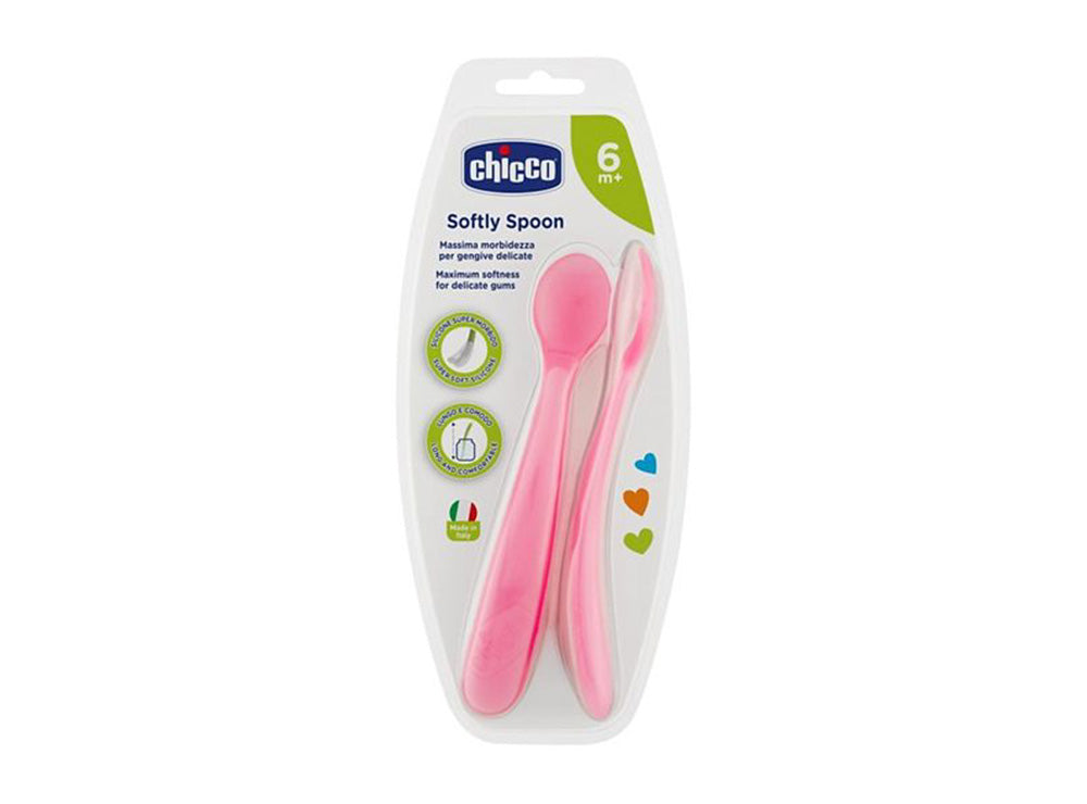 Chicco Soft Silicone Spoon 6 Plus Pink 2 pieces