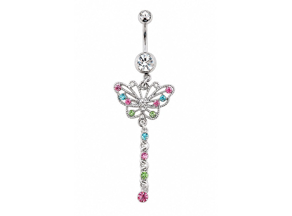Medisept Belly Pierce Jewelry Double Jewel Crystal Drops Butterfly Bc 70025