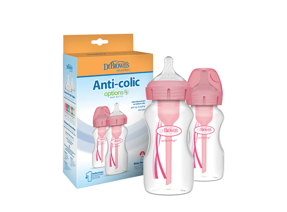 Dr Brown's Options & Anti Colic Wide Neck Bottle Pink Pack 270 ml