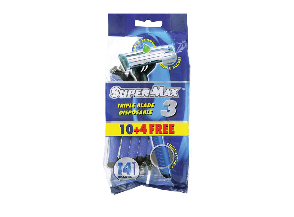 Super Max Men Triple Blade 3 Disposable Razors 10+4 pieces