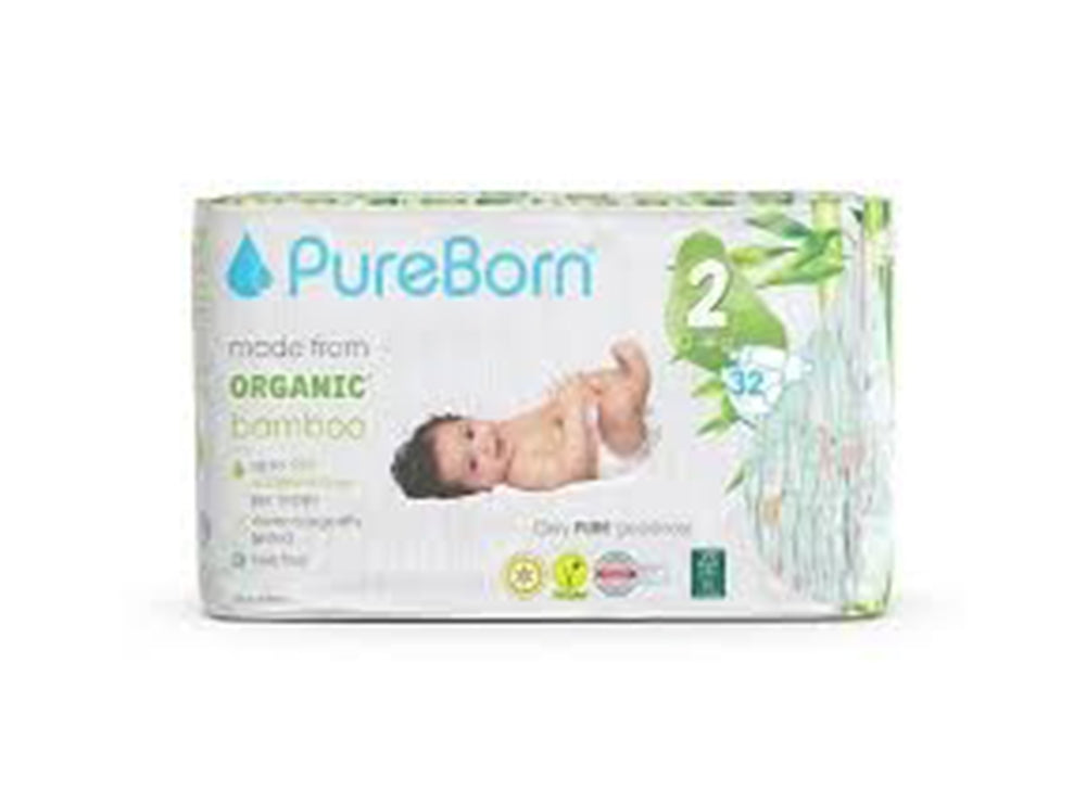 Pureborn Organic Diapers Size 2, 3 To 6 Kg 32 pieces