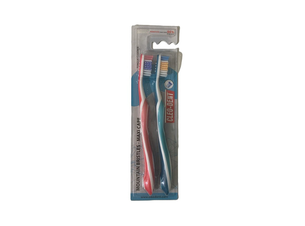 Cleo Dent Tooth Brush Mountain Bristles Maxi Care Medium Duo Pack 5017