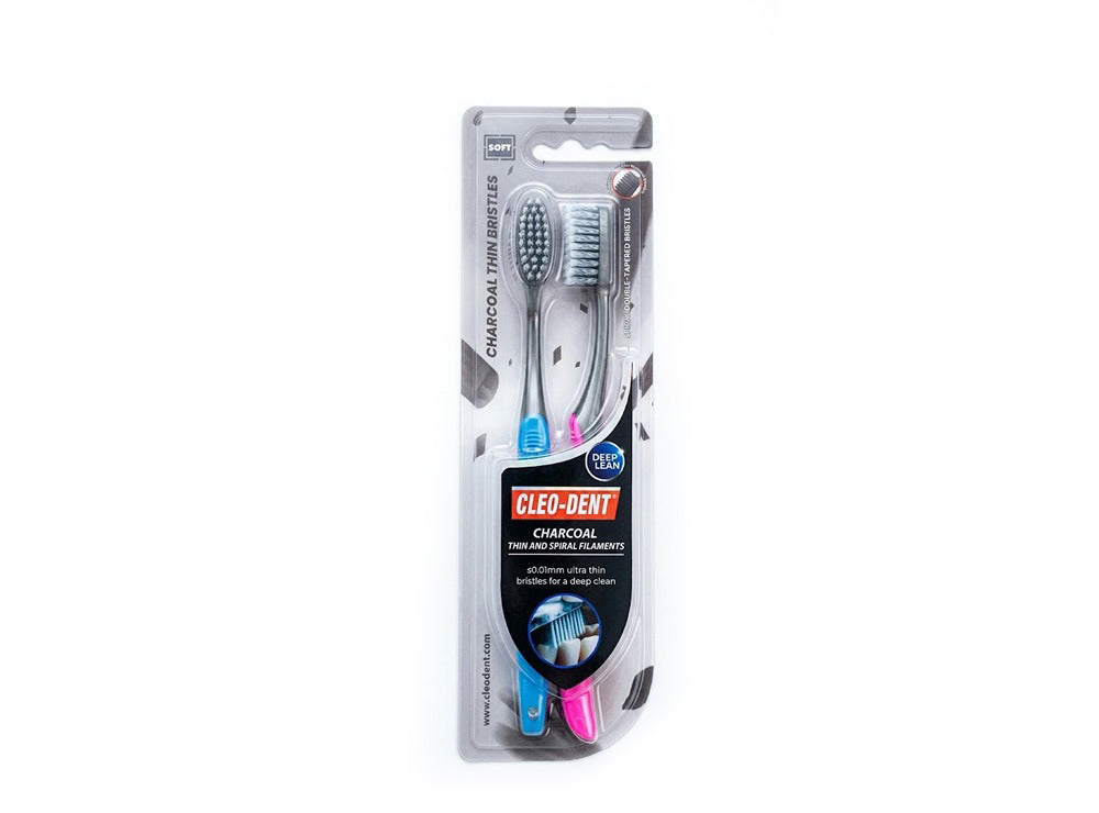 Cleo Dent Tooth Brush Charcoal Thin Bristles Duo Pack 5019