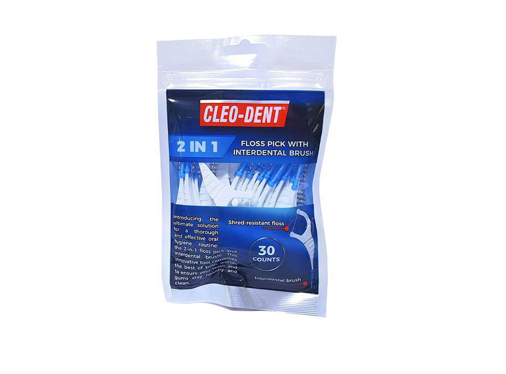 Cleo Dent 2In1 Floss Pick With Interdental Brush 30 pieces