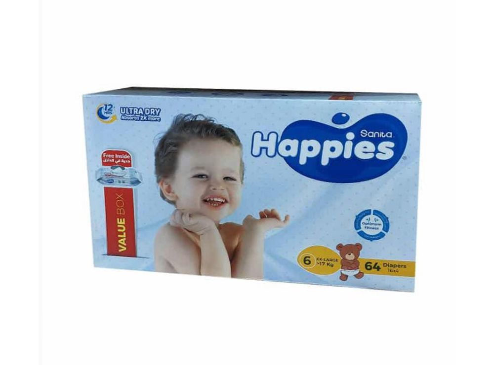 Happies 6 (>17Kg) & Wipes Value Box 64 pieces