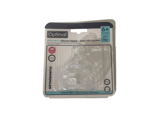 Optimal Wide Neck Silicone Orthodontic Nipple 6M+ 2 Pieces 1049