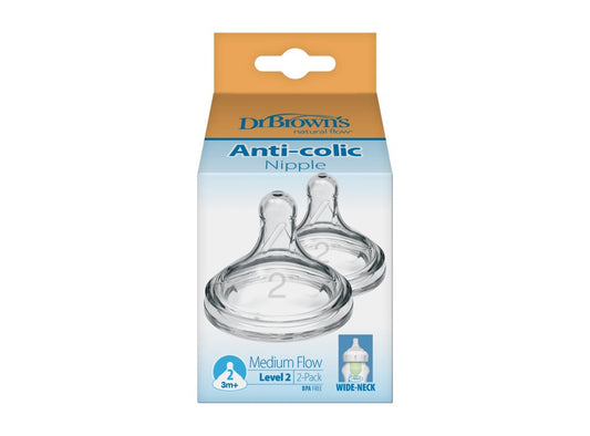 Dr Brown's Anti-Colic Nipples x2 3M+ 2 pieces