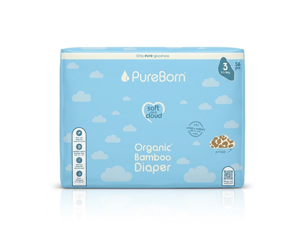 Pureborn Organic Diapers Size 3, 5.5 To 8 Kg 56 pieces