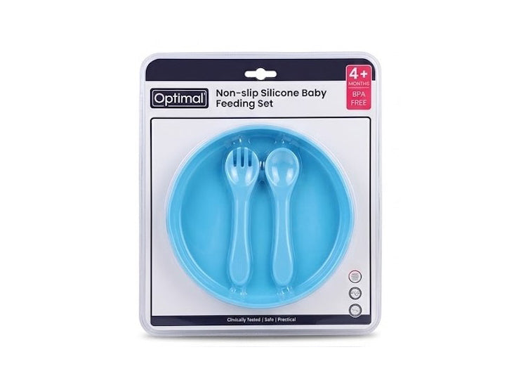 Optimal Non Slip Silicone Baby Feeding Set Blue 4M+ 1006