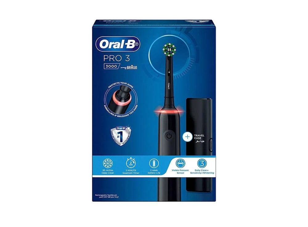 Oral B (By Braun) Pro3 [3000] Rechargeable Toothbrush Black With Travel Case D505.513.3X