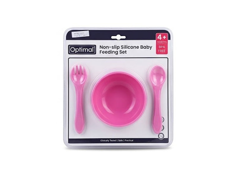 Optimal Non Slip Silicone Baby Feeding Set Pink 4M+ 1007