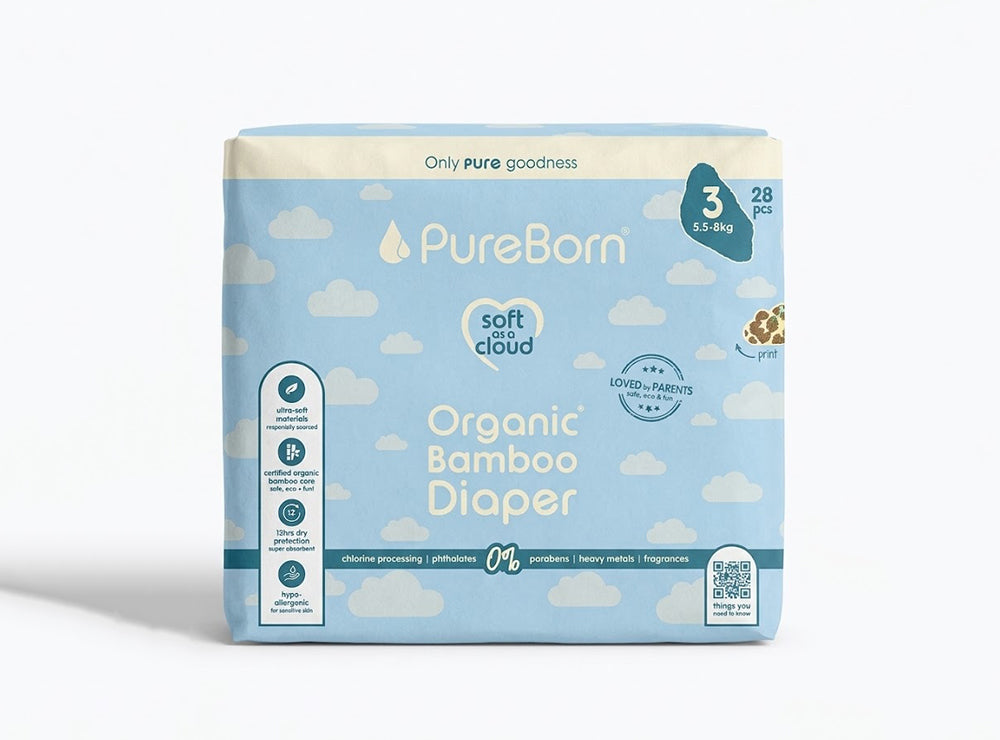 Pureborn Organic Diapers Size 3, 5.5 To 8 Kg 28 pieces