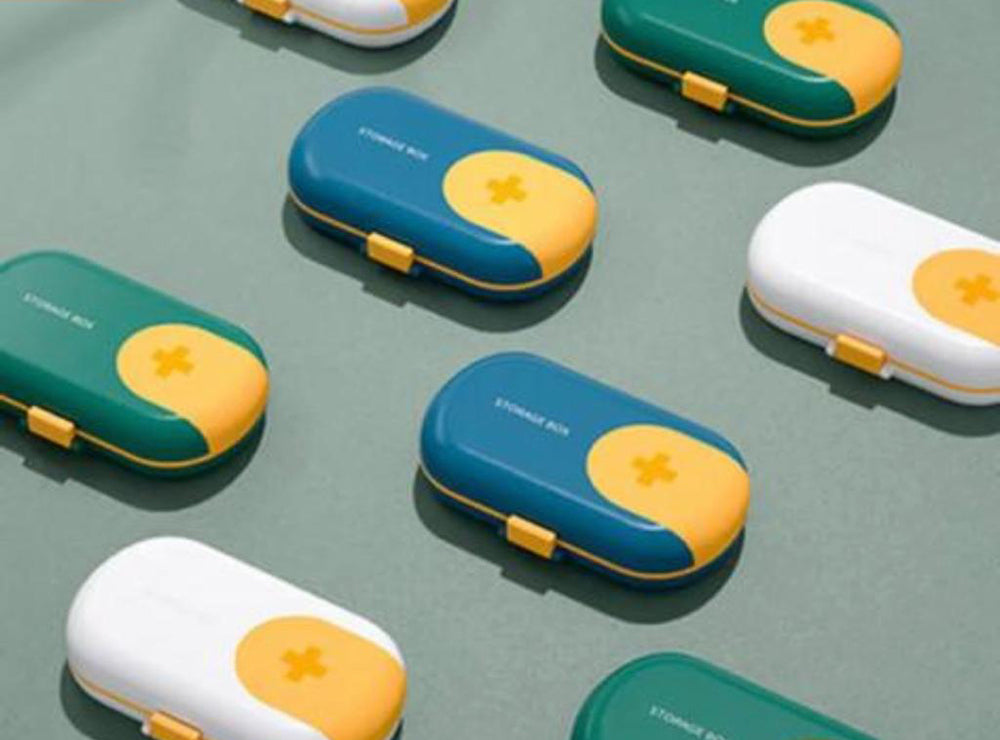 Pill Box 4 Grid Blue/Yellow