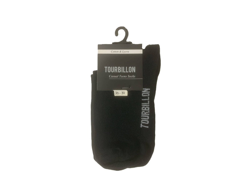 Tourbillon Basic Half Teen Socks Cotton Lycra Black Size 36 To 39