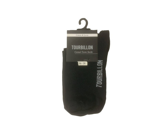 Tourbillon Basic Half Teen Socks Cotton Lycra Black Size 36 To 39