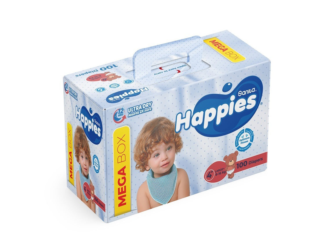 Happies 4+ (8 To 16Kg) Diapers Mega Box 100 pieces