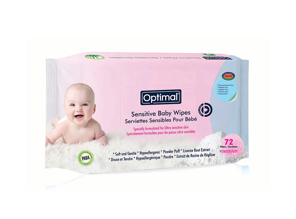 Optimal Baby Wipes Sensitive Serviettes Powder Puff 72 pieces