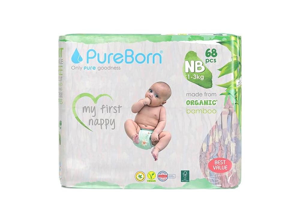Pureborn Organic Diapers Size 0 Nb 1 To 3 Kg 68 pieces