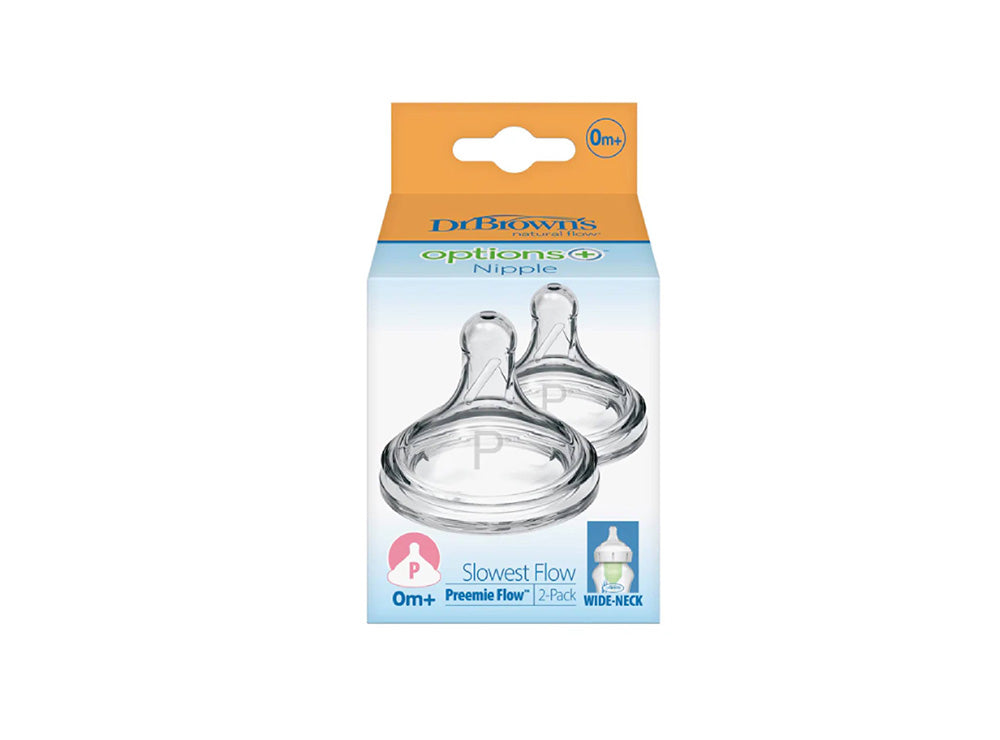 Dr Brown's Options & Nipples x2 Preemie Flow Wide Neck Om+