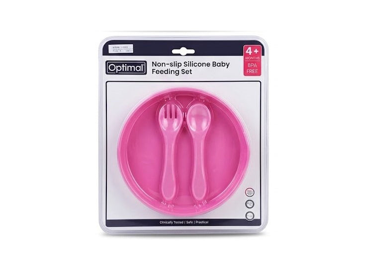 Optimal Non Slip Silicone Baby Feeding Set Pink 4M+ 1006