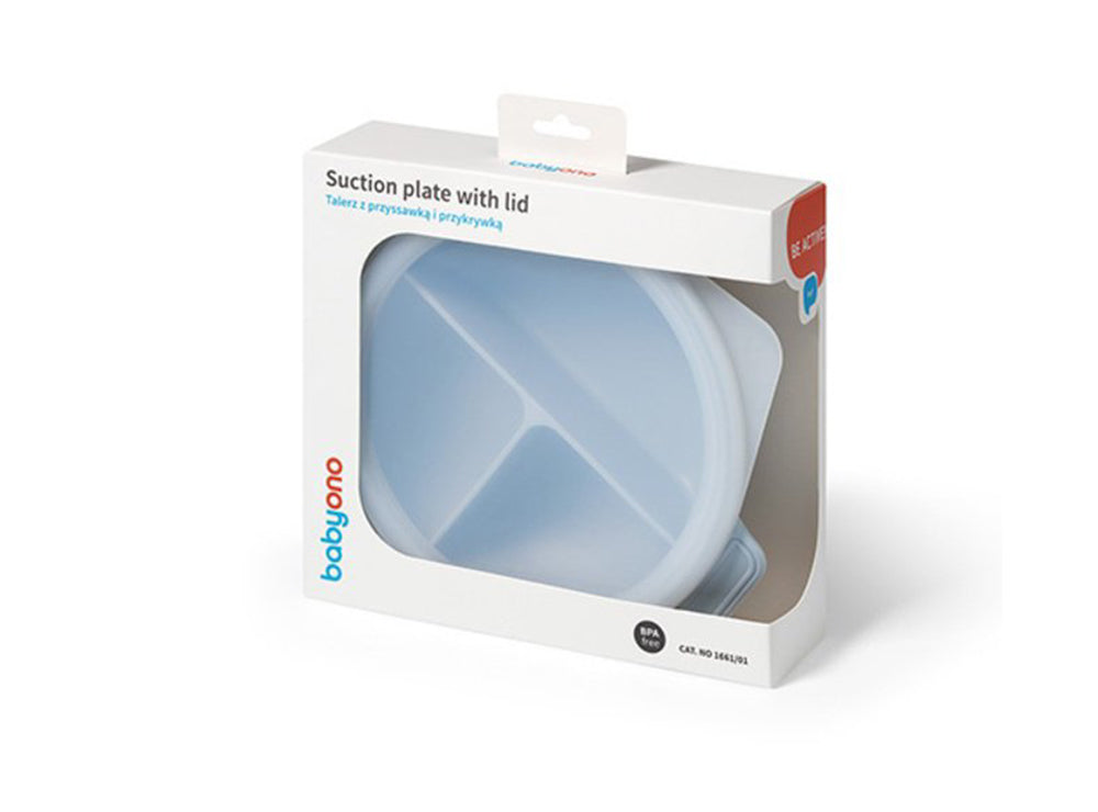 Baby Ono Silicone Suction Plate With Lid Blue 1661/01