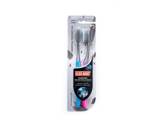 Cleo Dent Tooth Brush Charcoal Thin Bristles Duo Pack 5019