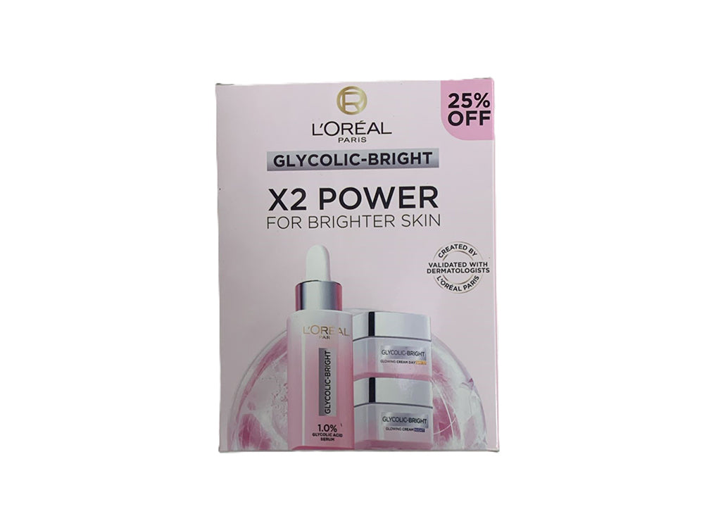 L'Oreal Coffret Glycolic Bright Skin Serum With Day & Night Creams 3 pieces
